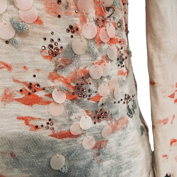 Miss Me Embellished Long Sleeve Mesh Back Floral Boho Top Medium Artsy Chic - Picture 4 of 8